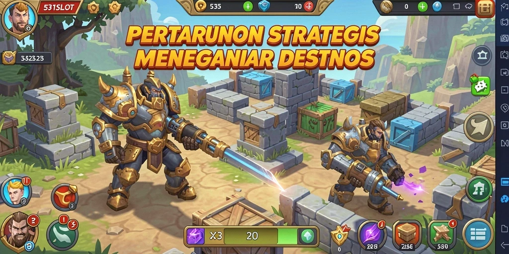 Tampilan gameplay 531SLOT dengan menara dan musuh dalam aksi pertahanan.