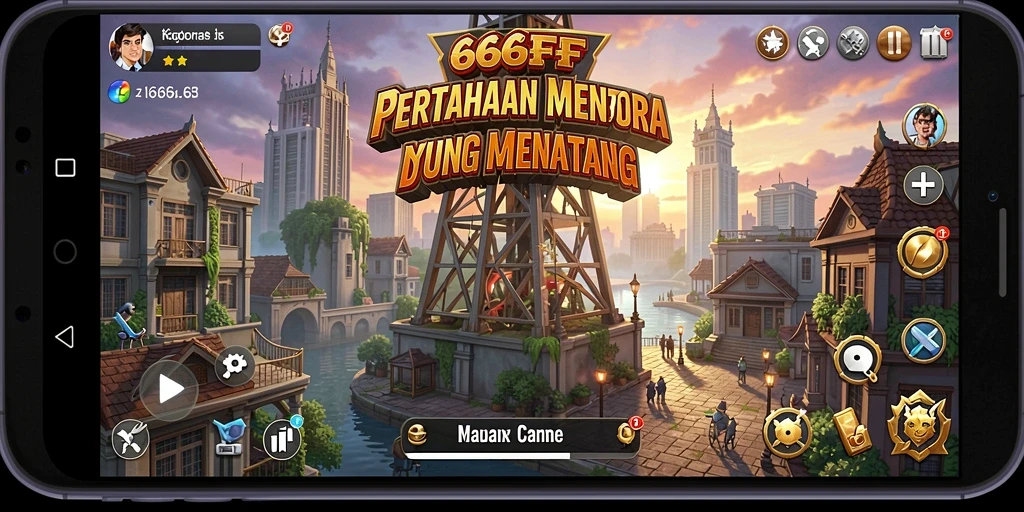 Gameplay menegangkan dalam 666FF: pertahanan menara yang strategis.