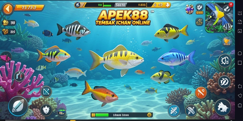 Screenshot APEK88 menampilkan aksi menembak ikan yang seru.