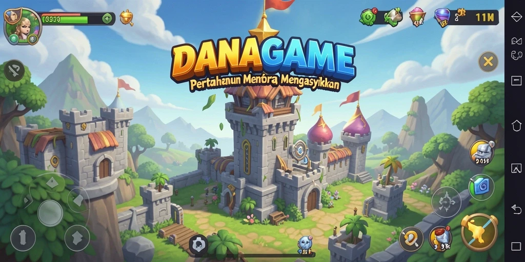 Screenshot gameplay <strong>DANAGAME</strong> yang menampilkan aksi pertahanan menara yang mendebarkan.