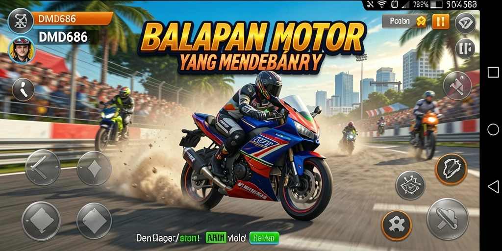Gameplay DMD686 yang seru dan mendebarkan saat balapan motor.
