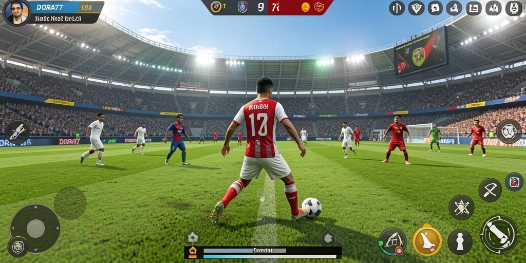Gameplay DORA77 yang mendebarkan dengan aksi sepak bola nyata.