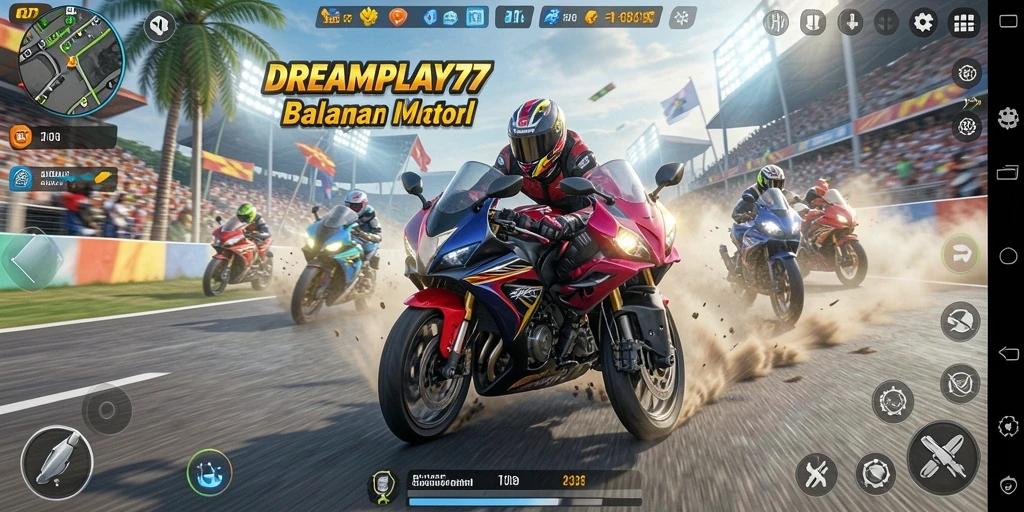 Screenshot menampilkan aksi balapan motor yang mendebarkan.