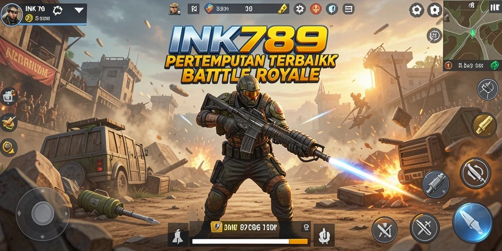 Tampilan gameplay seru dan penuh aksi dari INK789 dalam pertempuran Battle Royale.