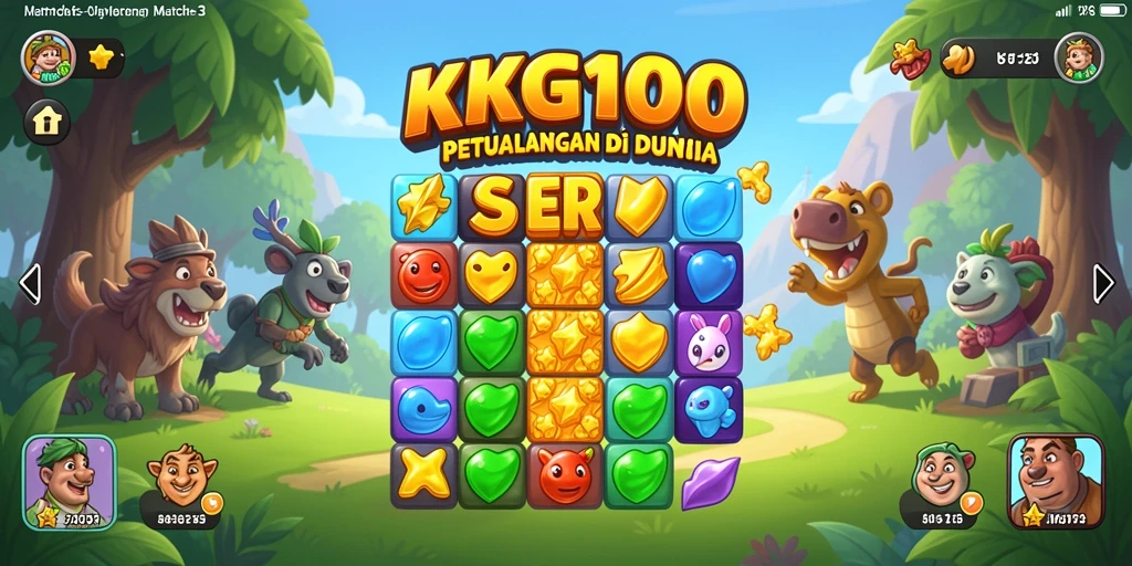 Tampilan gameplay KPK100 dengan tantangan mencocokkan permata.