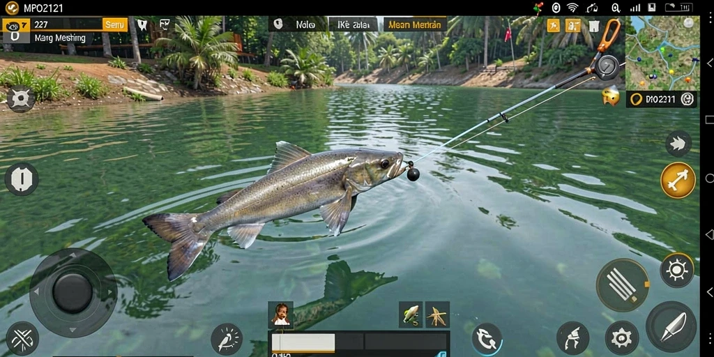 Screenshot gameplay MPO2121 yang menampilkan aksi memancing yang mendebarkan.
