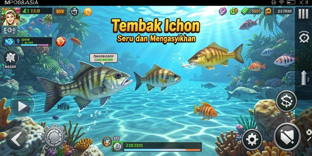 Tampilan gameplay seru dengan penembakan ikan yang cepat.