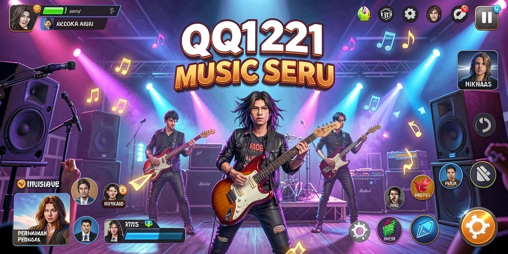 Tampilan screenshot utama QQ1221 menampilkan gameplay musik yang mengasyikkan.