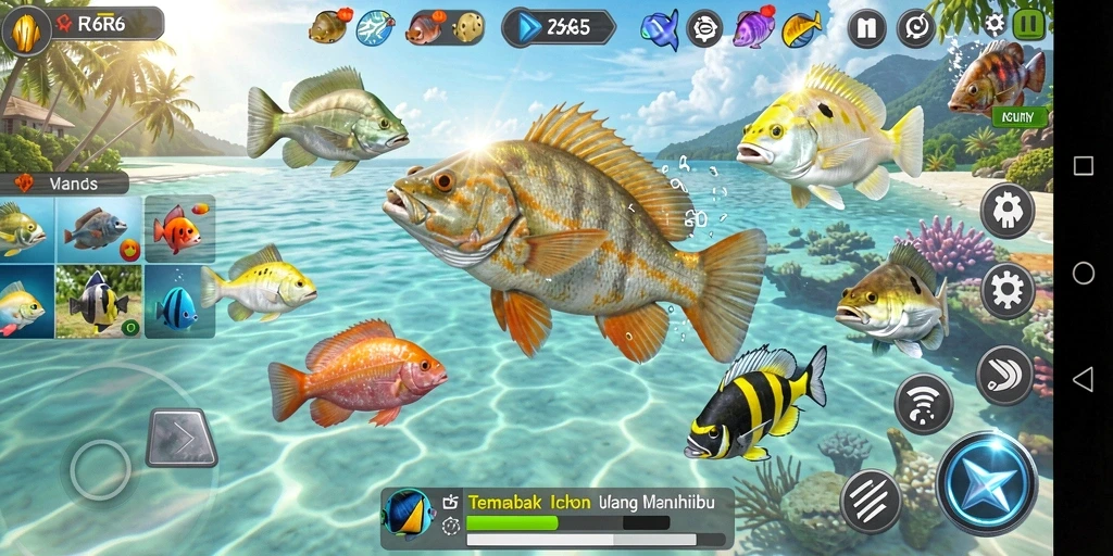 Screenshot gameplay R6R6 menampilkan aksi tembak ikan yang seru.